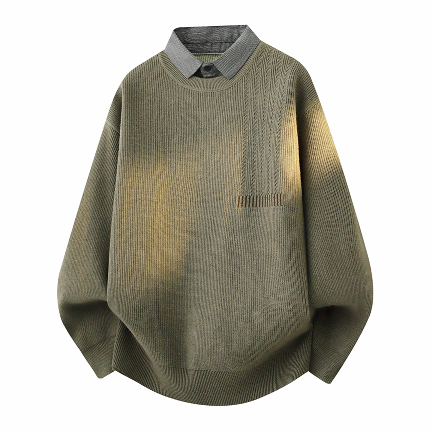 侨迪蒙拉高品质秋冬季男士衬衫领针织衫加厚保暖假两件潮牌毛衣