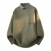 侨迪蒙拉高品质秋冬季 加绒加厚保暖假两件潮牌毛衣 男衬衫 领针织衫