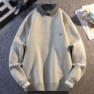 高端加厚衬衫 假两件刺绣针织衫 领保暖毛衣打底 男士 侨迪蒙拉秋冬款