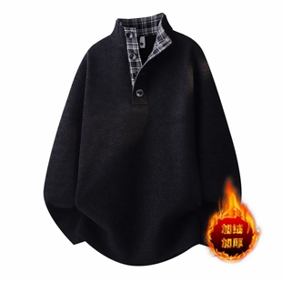 侨迪蒙拉假两件高领内搭打底衫加绒加厚男秋冬季潮牌高级感卫衣