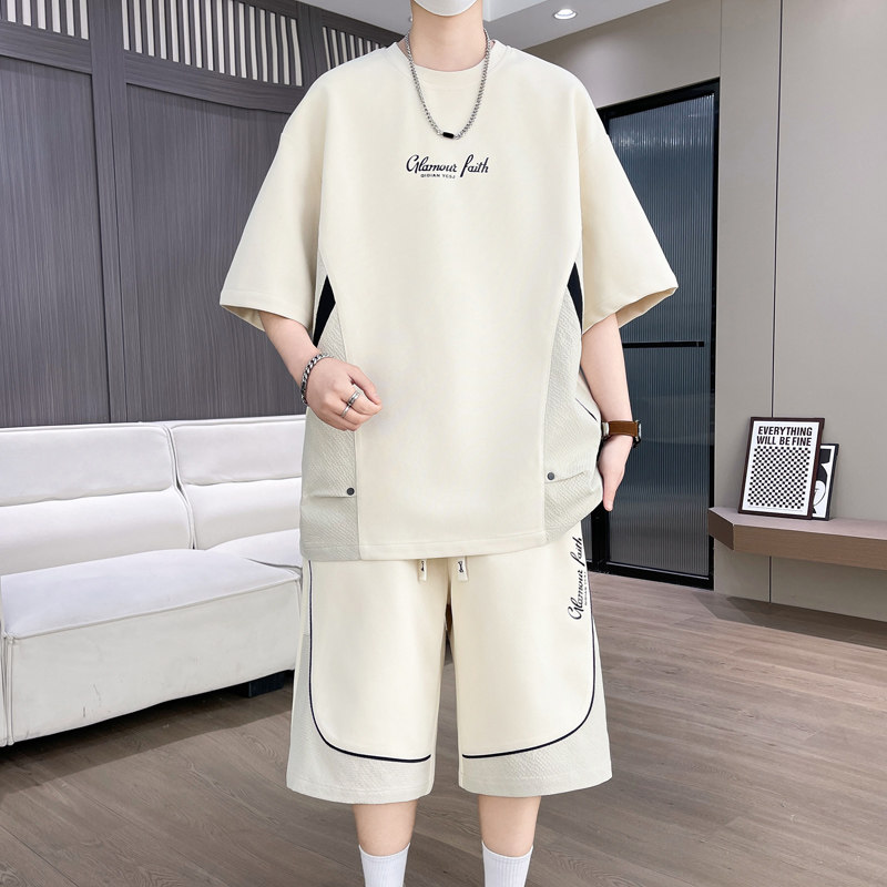 侨迪蒙拉夏季男士短袖套装休闲运动潮流帅气两件套短裤男装