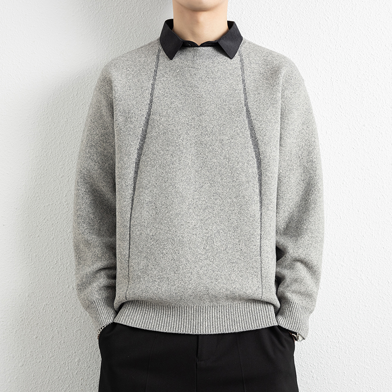 侨迪蒙拉高级感衬衫领针织衫男假两件秋冬季线衣内搭潮牌打底毛衣