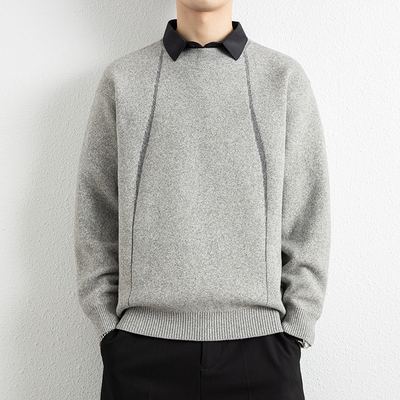 侨迪蒙拉高级感衬衫领针织衫男假两件秋冬季线衣内搭潮牌打底毛衣