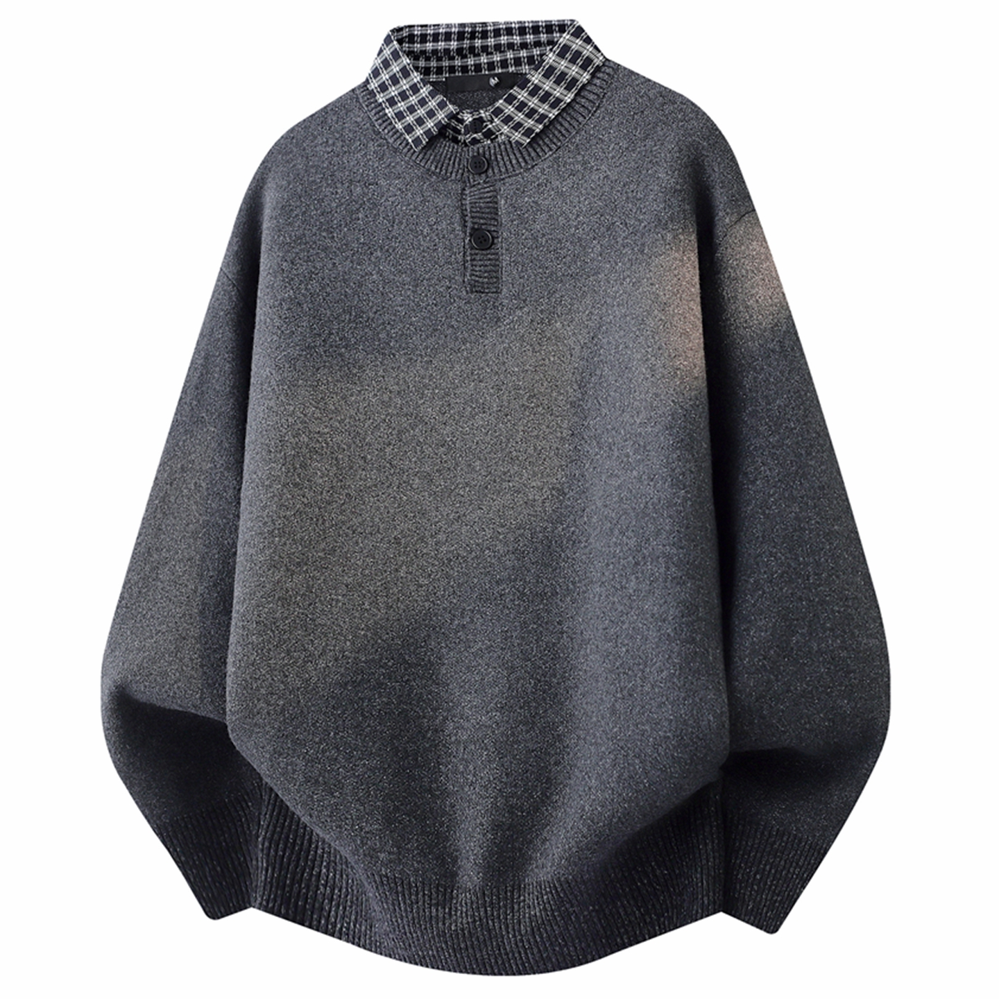 侨迪蒙拉秋冬季男格子衬衫领针织衫高品质线衣保暖潮牌假两件毛衣