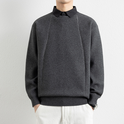 侨迪蒙拉高级感假两件秋冬季内搭针织衫男衬衫领线衣加厚保暖毛衣