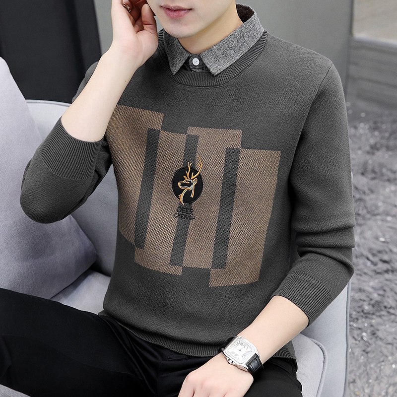秋冬季新款假两件衬衫领针织打底衫男士假领潮牌加绒加厚保暖毛衣,男装,针织衫/毛衣,淘宝优惠券,粉丝福利购,淘宝优惠卷