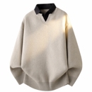 侨迪蒙拉高级感男士假两件针织衫秋冬季内搭加厚衬衫领打底毛衣