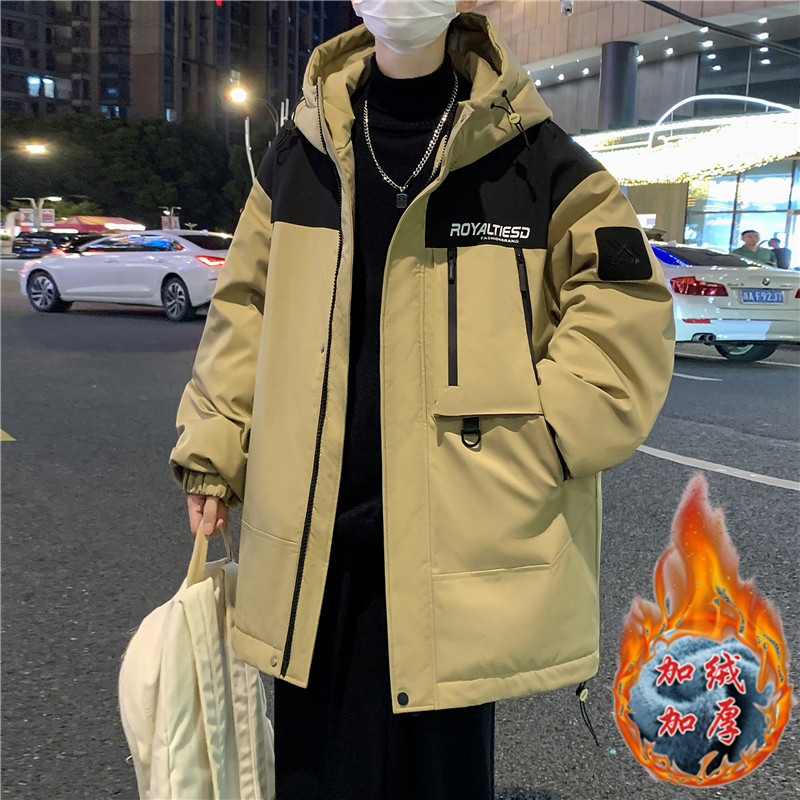 冬季潮流保暖中长款棉衣羊羔绒男青少年高中学生加绒加厚棉袄外套