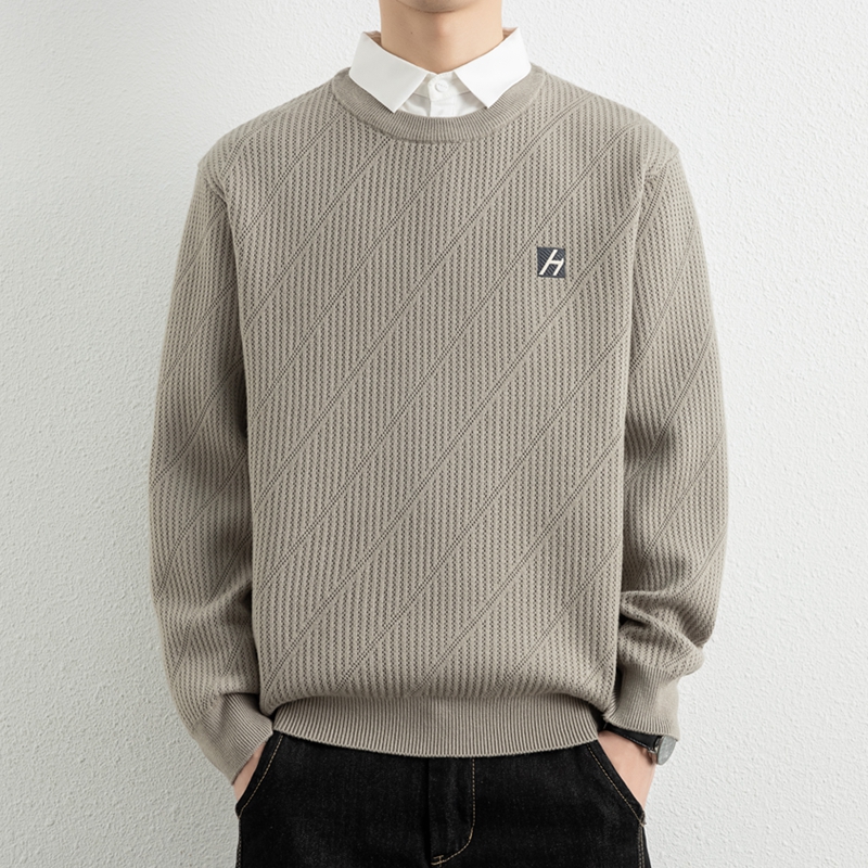 侨迪蒙拉高端男士衬衫领针织衫加厚内搭打底保暖假两件秋冬季毛衣