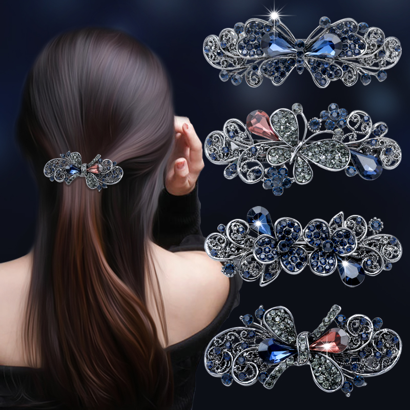 缘本韩版复古蝴蝶结发夹水钻