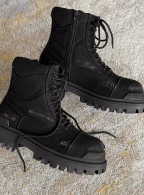 巴黎马丁靴男复古破洞厚底大头工装靴2024秋冬破坏风韩版潮靴男鞋