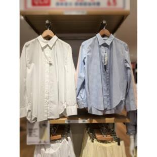 日单2026春秋季新款女装宽松条纹长袖衬衫/长袖衬衣薄外套Y479079