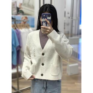 女装舒芙蕾V领针织短开衫百搭软糯毛衣毛衫外套25秋冬新款S478339