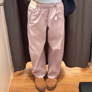 春季常规款女装休闲廓形宽松长裤弯刀镰刀裤子系腰带直筒裤485273