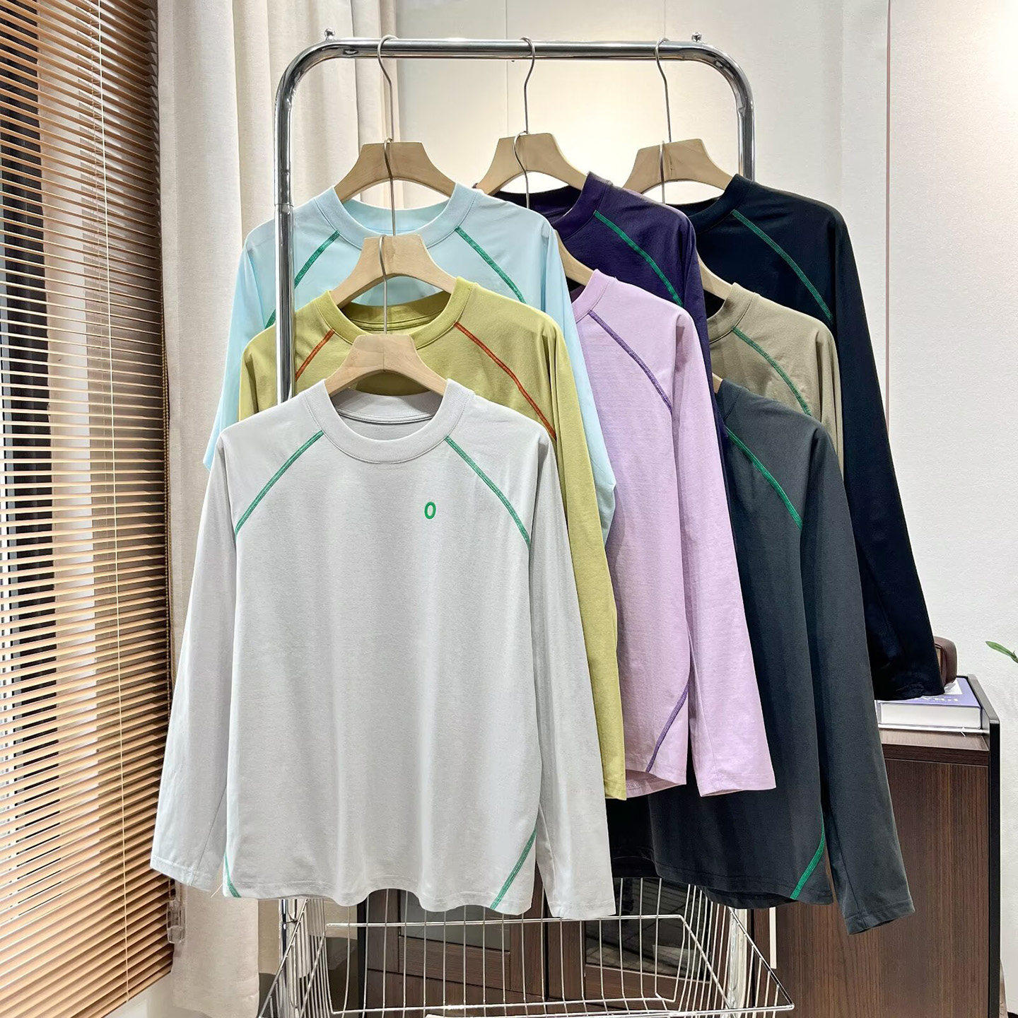 山系情侣户外运动速干长袖T恤男女款拼接撞色骑行运动圆领打底衫