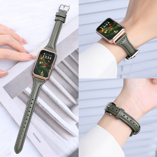 适用于华为手环11Pro表带新款band11小蛮腰皮质腕带HUAWEI智能运动十一代高级感真皮女士替换细表链nfc配件