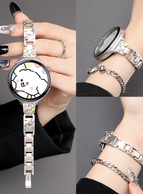 适用于vivowatch5表带watch3新款仿彩钻小狗金属腕带智能iqoowatch5个性女款可爱KT猫替换手表链三五代配件夏