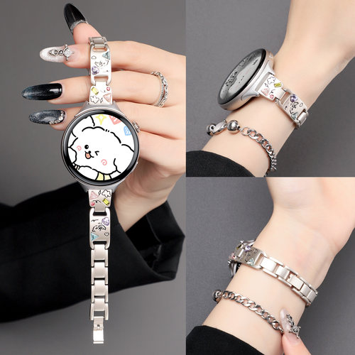 适用于vivowatch5表带watch3新款仿彩钻小狗金属腕带智能iqoowatch5个性女款可爱KT猫替换手表链三五代配件夏