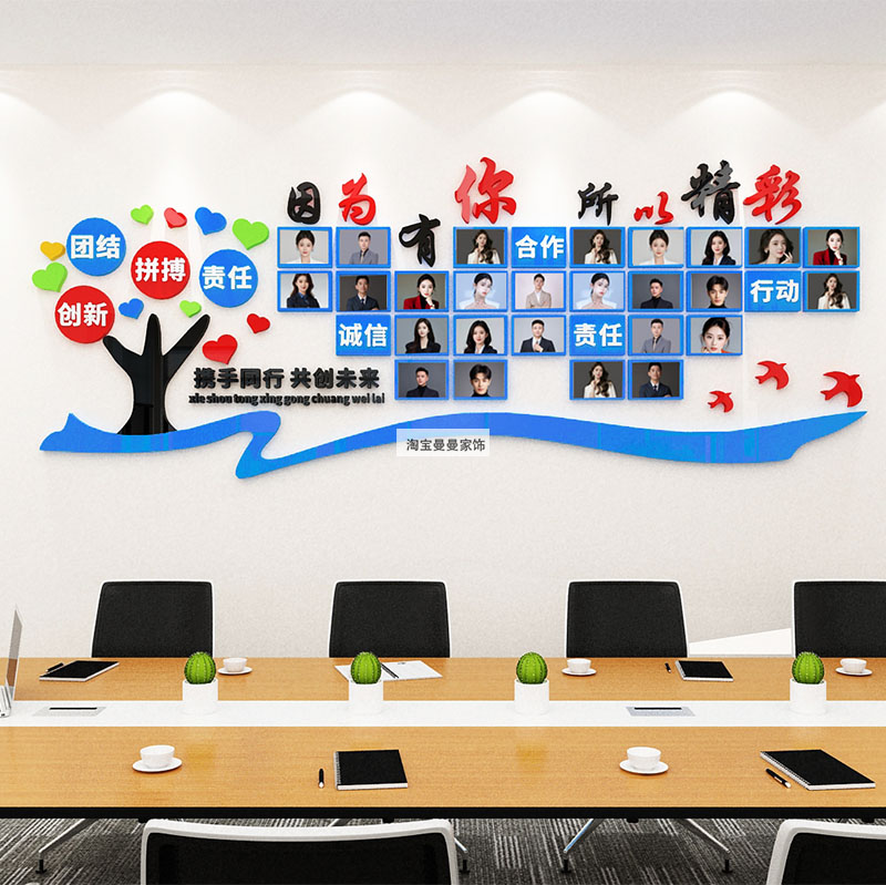 企业团队励志文化墙员工风采展示墙公司办公室照片墙装饰布置贴纸
