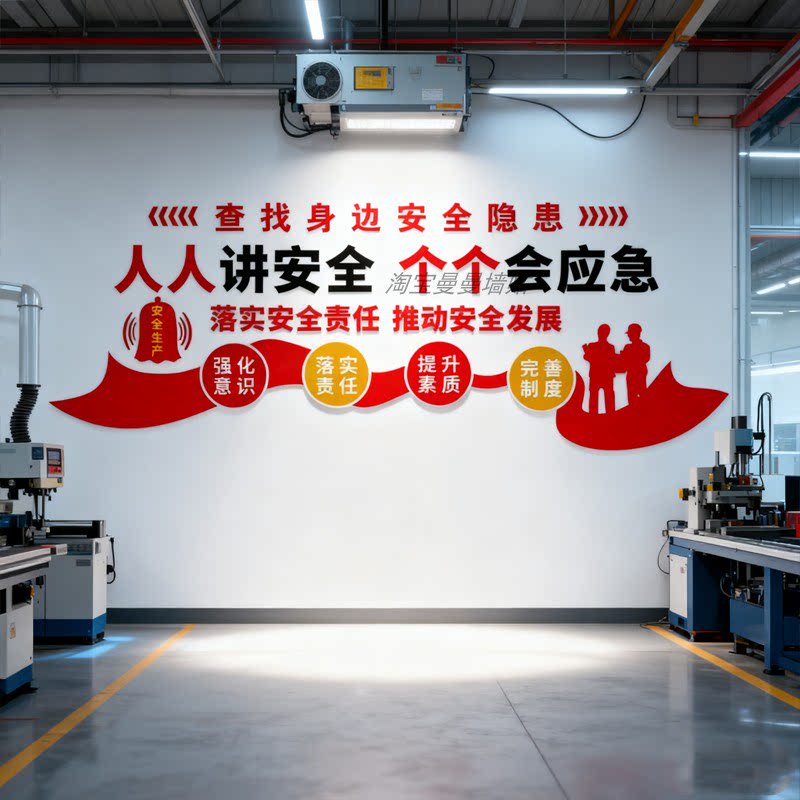 安全生产文化墙贴纸教育月工地警示车间人人讲安全个个会应急标语
