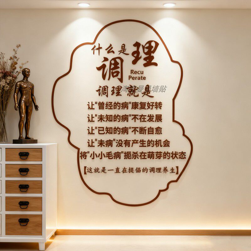 网红中医养生调理馆软装饰挂画背景形象墙面氛围布置文化美容贴纸