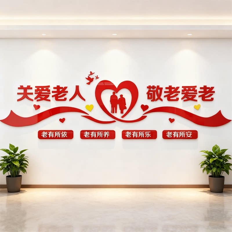 关爱父母孝顺老人弘扬传统美德居委会宣传画养老院文化墙布置墙贴