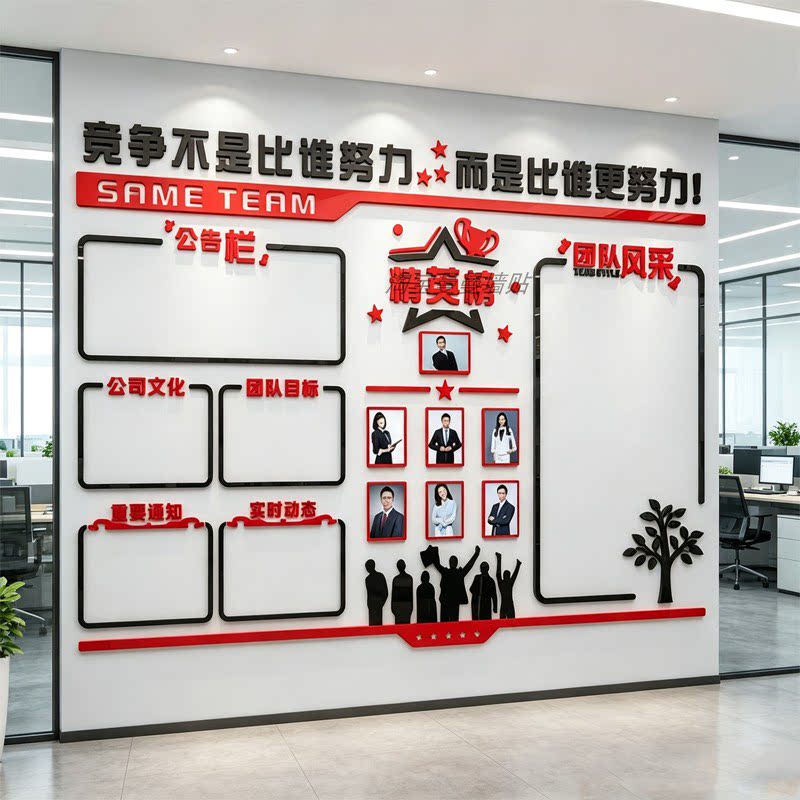 3D立体亚克力创业公司公告栏4S店中介销售业绩榜墙贴员工天地风采