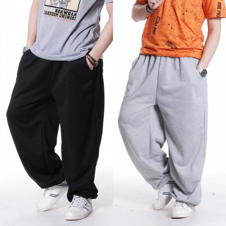 春季宽松加肥加大码运动裤男 嘻哈HipHop街头OldSchool纯色卫裤男