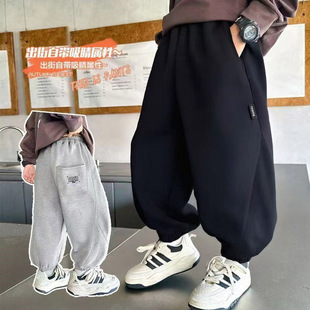 男童裤子春秋款运动裤儿童秋季宽松弯刀裤加绒加厚一体绒休闲长裤