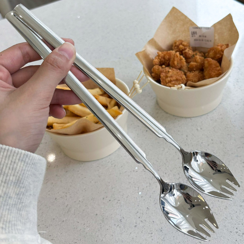 316不锈钢加长柄搅拌勺搅拌棒勺叉一体沙拉勺少女冰勺水果甜品勺