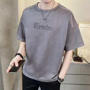 2023新款夏季短袖T恤男潮牌刺绣麂皮绒半袖 A313-6906-P48控价69图片