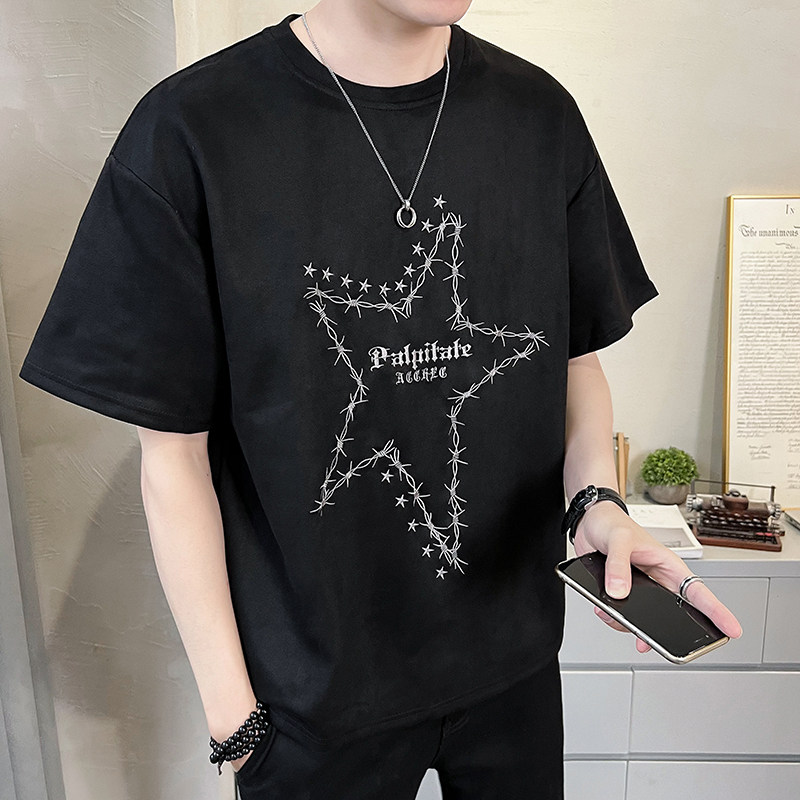 2023新款夏季短袖T恤麂皮绒潮牌刺绣男装半袖A313-5623-P48控价69,男装T恤,电商A313