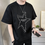 2023新款夏季短袖T恤麂皮绒潮牌刺绣男装半袖A313-5623-P48控价69，男装T恤，电商A313