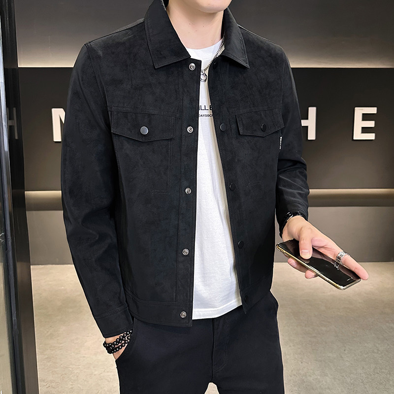 夹克男2025新款秋季翻领潮牌麂皮男装外套上衣服A313-PY58-P145,男装夹克,电商A313