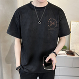 夏季2023新款短袖T恤潮牌麂皮绒刺绣男装半袖A313-5625-P48控价69，男装T恤，电商A313