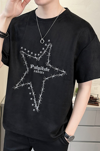 2023新款夏季短袖T恤麂皮绒潮牌刺绣男装半袖A313-5623-P48控价69图片