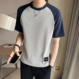 2023新款夏季短袖T恤男潮牌华夫格拼接半袖体恤A313-32342-P38，男装T恤，电商A313
