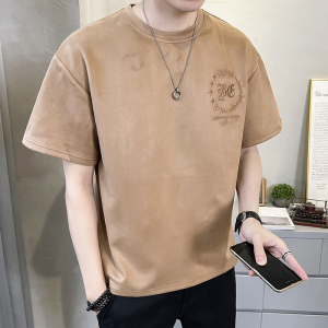 夏季2023新款短袖T恤潮牌麂皮绒刺绣男装半袖A313-5625-P48控价69图片
