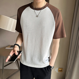 2023新款夏季短袖T恤男潮牌华夫格拼接半袖体恤A313-32342-P38，男装T恤，电商A313