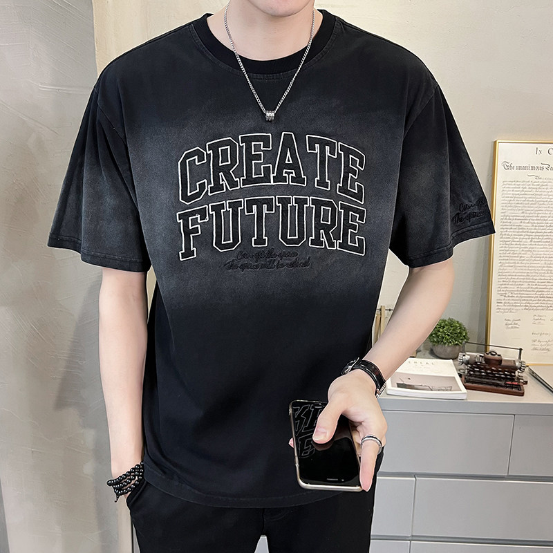 2023新款夏季短袖T恤男渐变潮牌刺绣纯体恤 A313-7828-P58图片