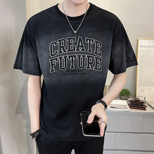 2023新款夏季短袖T恤男渐变潮牌刺绣纯体恤 A313-7828-P58图片