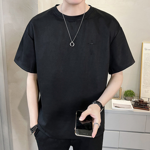 2023新款夏季短袖T恤男潮牌刺绣麂皮绒半袖 A313-5609-P48控价69图片