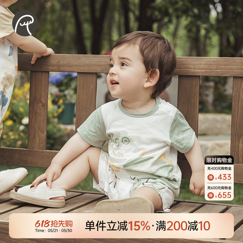乖奇熊男女宝宝纯棉连体衣夏季薄款婴儿短袖哈衣爬服可爱卡通外出