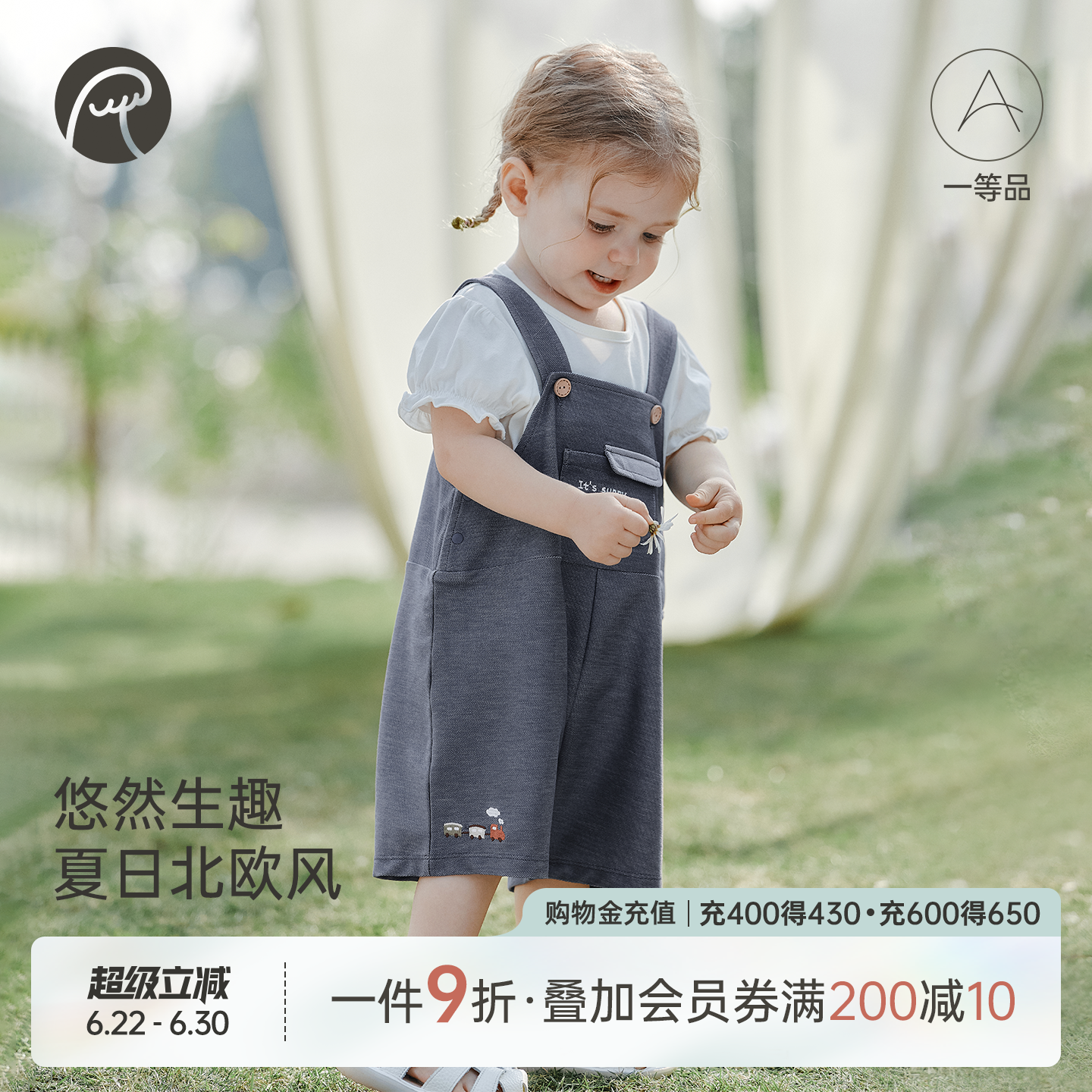 乖奇熊宝宝牛仔背带裤夏季婴幼儿连体短裤薄款男女童洋气外出裤子 - 实物图