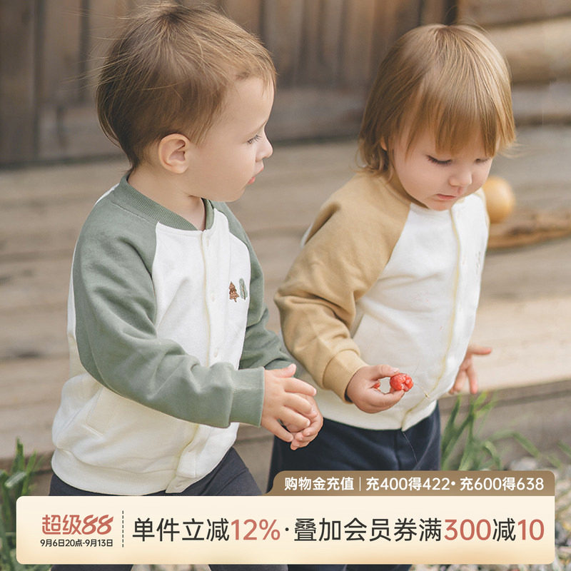 乖奇熊婴儿童抓绒棒球外套纯棉图片