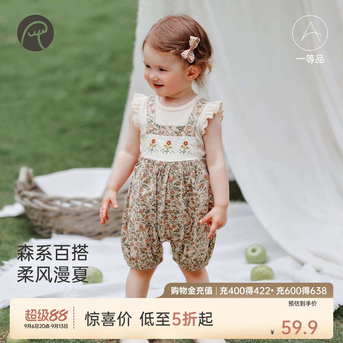 女宝宝夏季薄款连体背带裤子图片