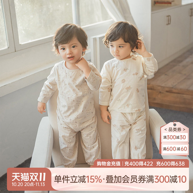 乖奇熊宝宝纯棉内衣套装春夏季薄款空调服婴幼儿童分体家居服无骨