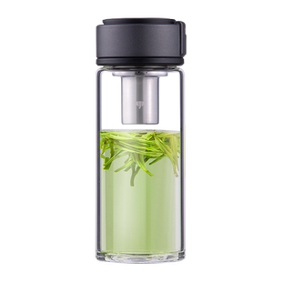 万象玻璃杯单层加厚车载户外旅行大容量便携提环水杯子双层泡茶杯