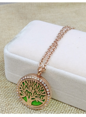 钛钢镂空生命之树扩香精油吊坠