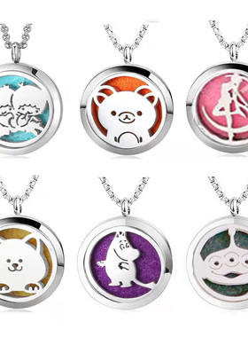 20mm钛钢镂空精油香薰吊坠项链